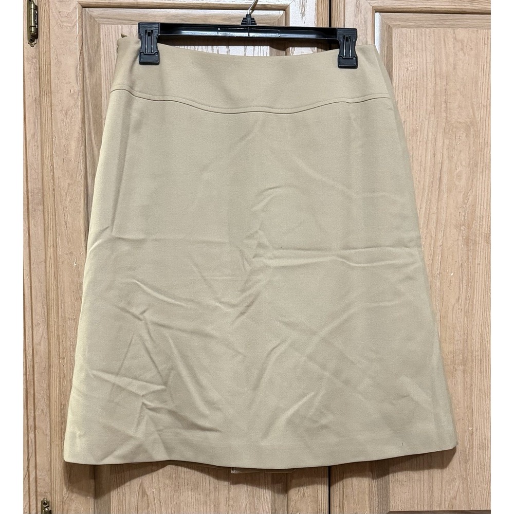Talbots Women's A-Line Skirt Size 8P Khaki 100% Wool Knee Length Lined Side Zip